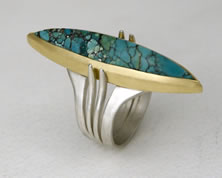  'Pevsner Ring' with marquise cut Chinese Turquoise in silver and 18K yellow gold